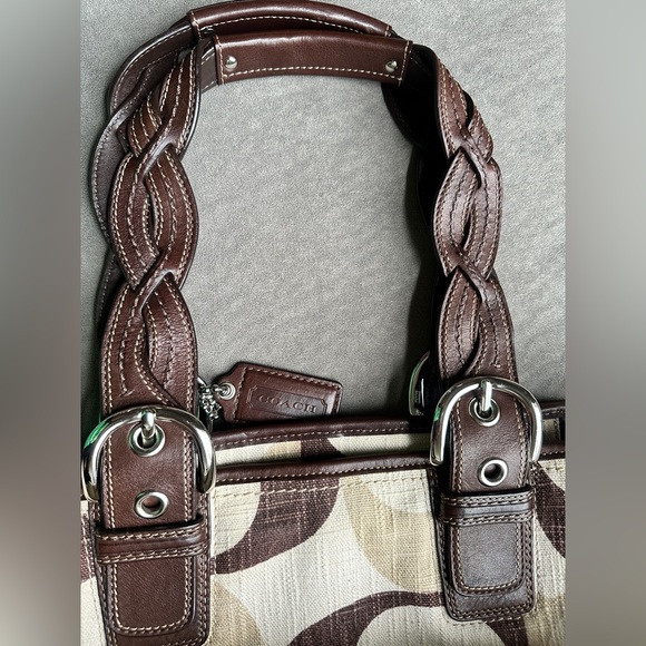 EUC-COACH Vintage Canvas Satchel Shoulder handbag-Brown/Cream Tonal - Picture 5 of 7